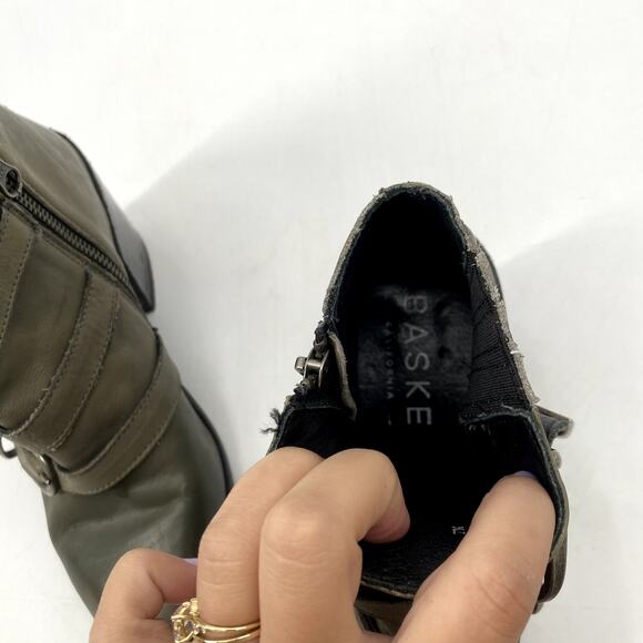 BASKE green gray leather buckle pointed toe booties - Picture 4 of 6